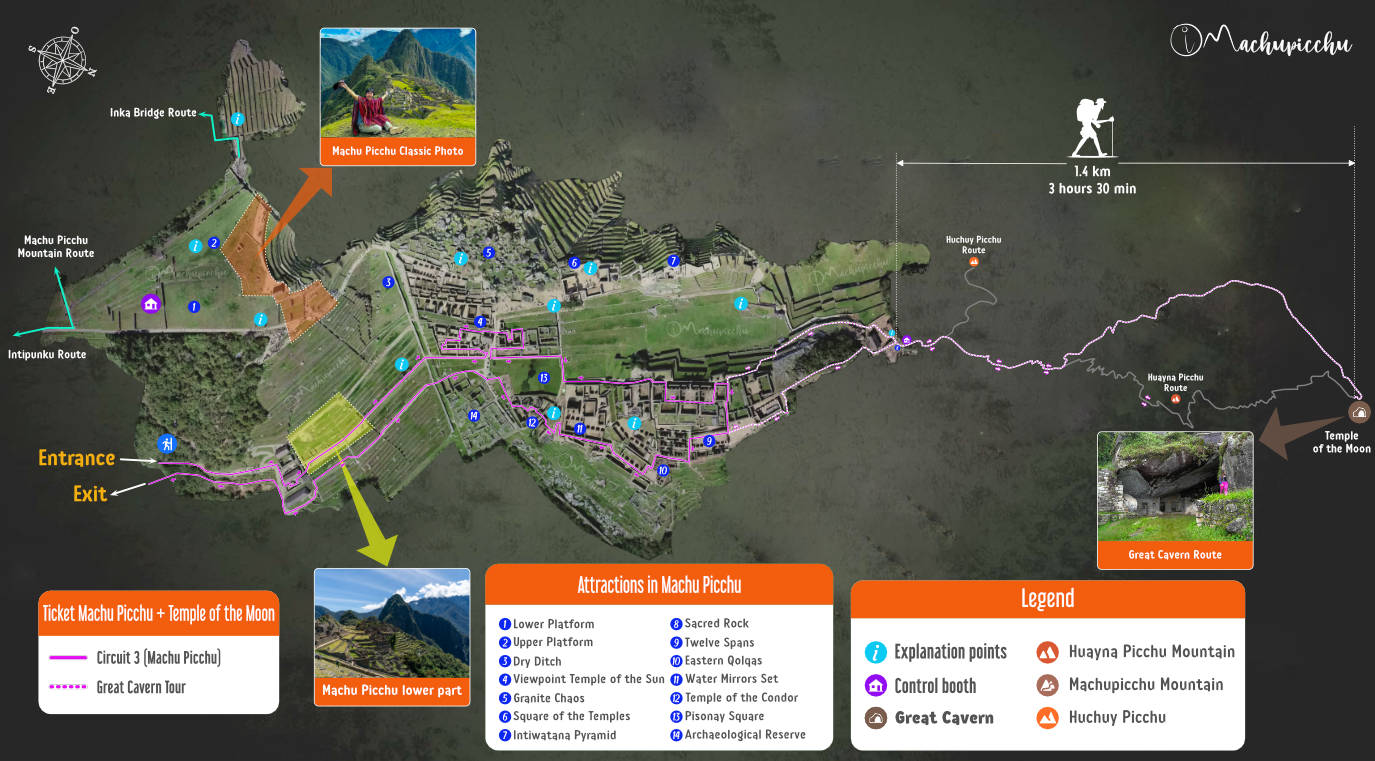 Ticket Map of Machu Picchu + Temple of the Moon